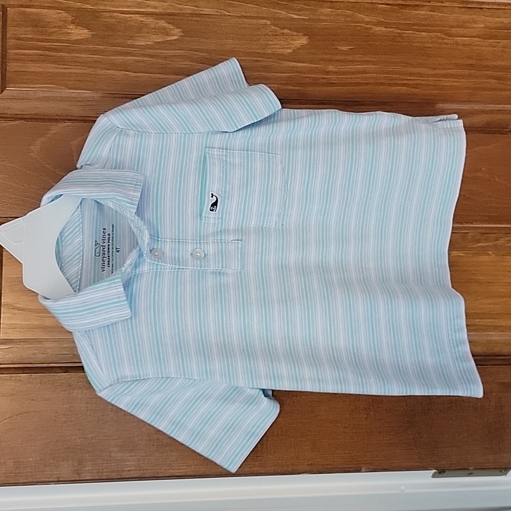 Boys vineyard vines aqua blue stripe polo shirt 4T